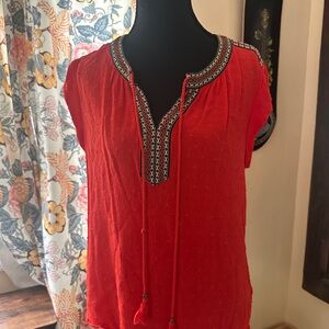 DR2 Red Embellished Blouse Relaxed Fit